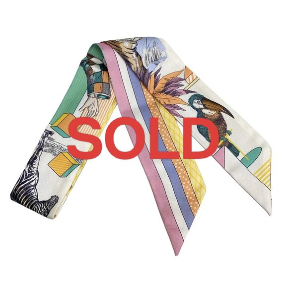HERMES Twilly - Yellow Orange Multi Scarf 229-072425 - Picture 1 of 3